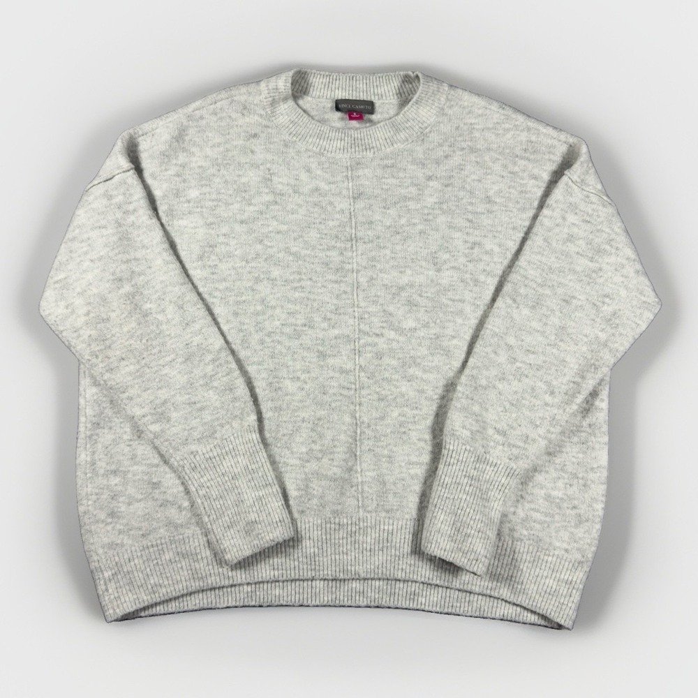 Vince Camuto Womens Gray Heather Crewneck Oversized Seam Front Sweater Small